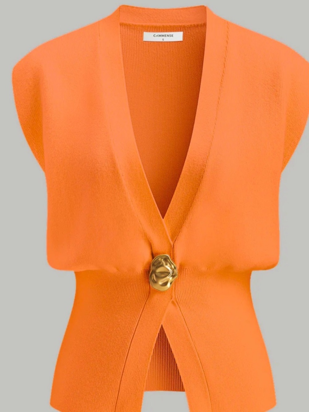 Commense Bright Orange Knit Sleeveless V-Neck Buttoned Detail Sweater Vest XS